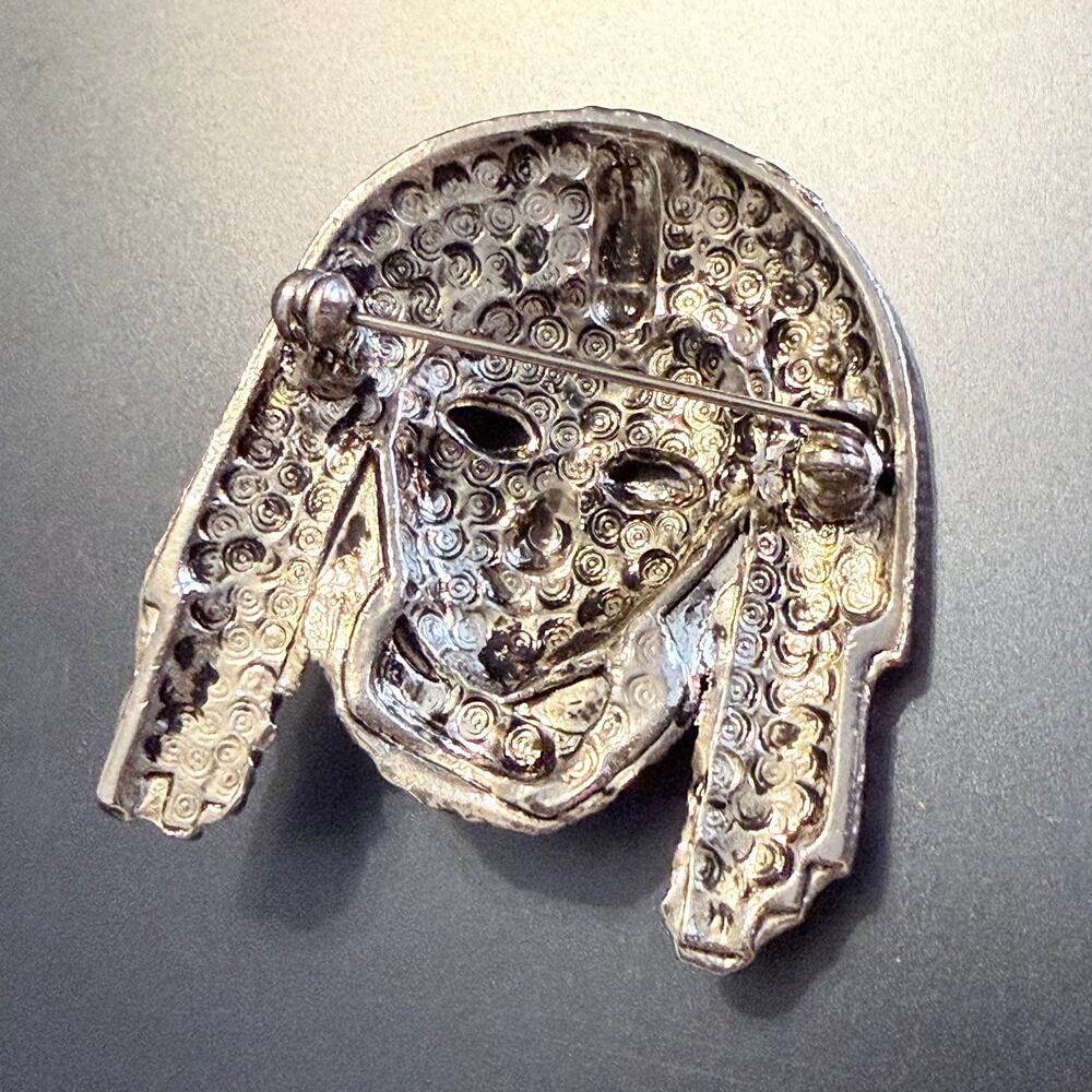 Silver Tone Black Enamel Egyptian Pharoah Style Brooch - Picture 4 of 6